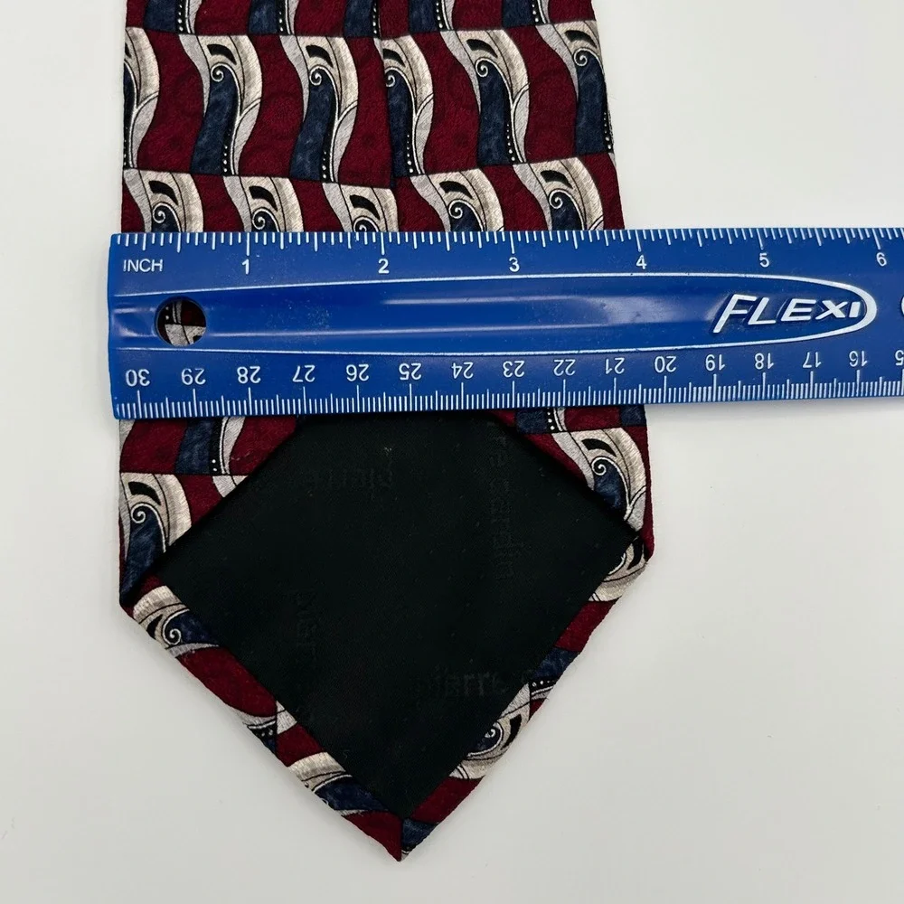 Pierre Cardin Necktie Geometric Mens OS Burgundy Silk Vintage Business Retro